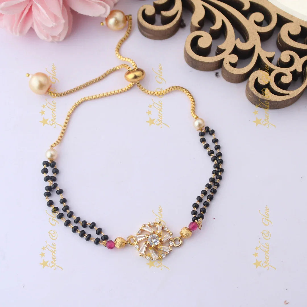 Adjustable Mangalsutra Bracelet with Circular CZ Charm