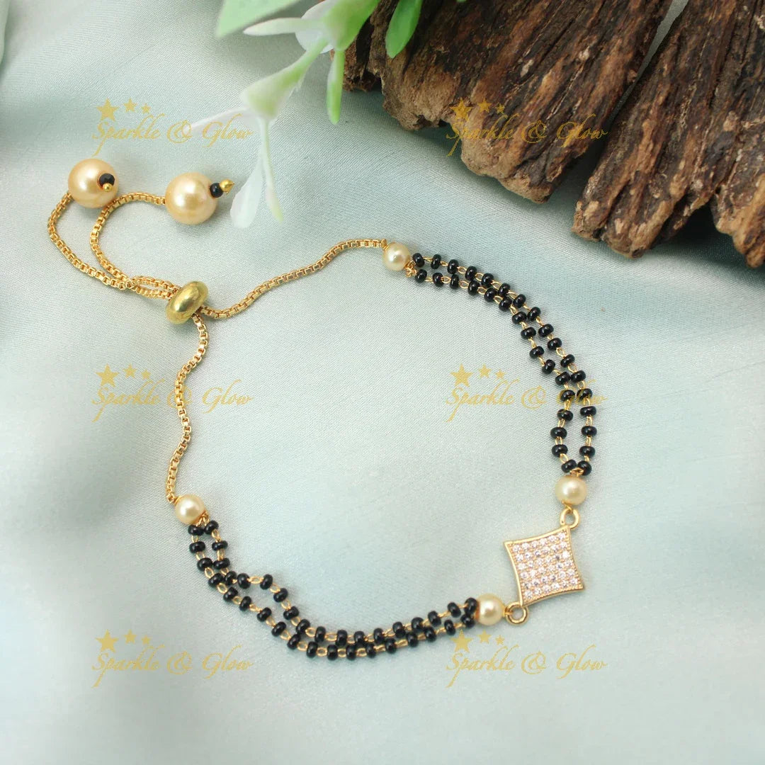 Elegant Adjustable Mangalsutra Bracelet with Square CZ Charm
