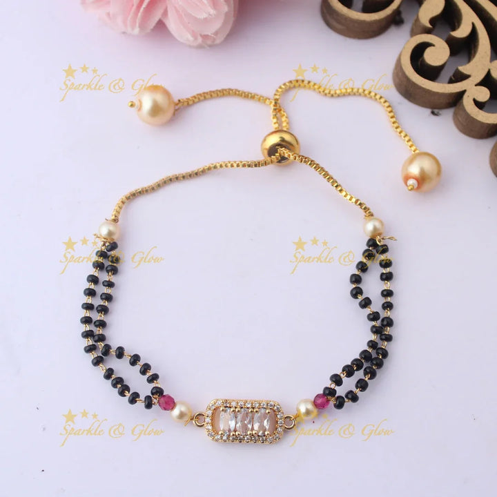 Adjustable Mangalsutra Bracelet with Rectangular CZ Pendant
