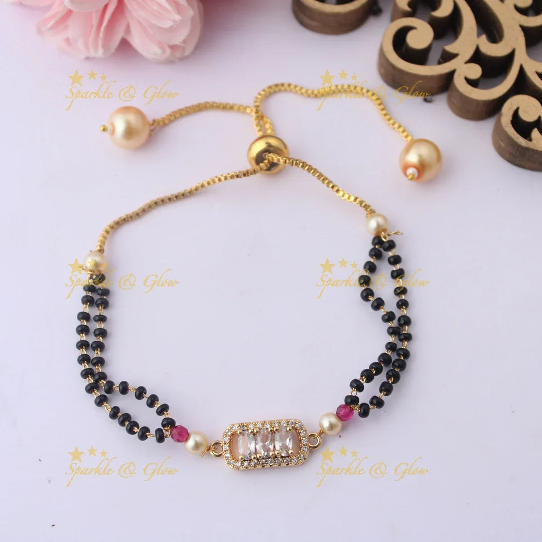 Adjustable Mangalsutra Bracelet with Rectangular CZ Pendant