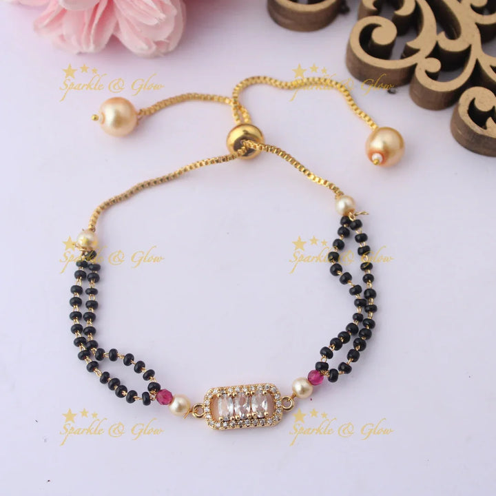 Adjustable Mangalsutra Bracelet with Rectangular CZ Pendant