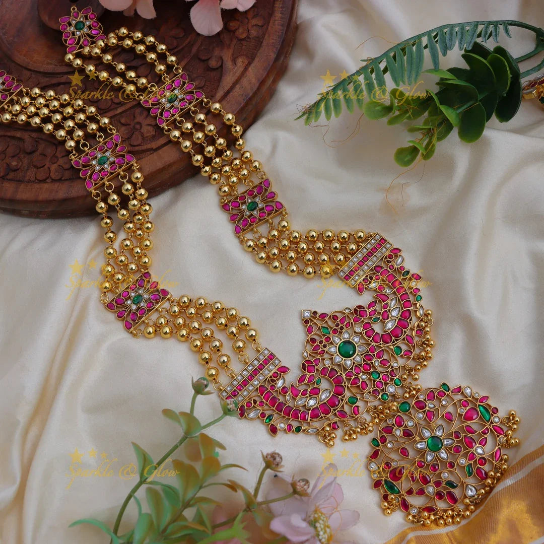 Jadau Kundan Floral Rani Haram with Gold Beads