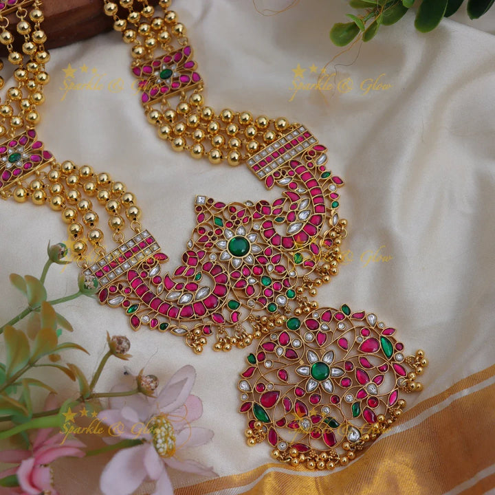 Jadau Kundan Floral Rani Haram with Gold Beads