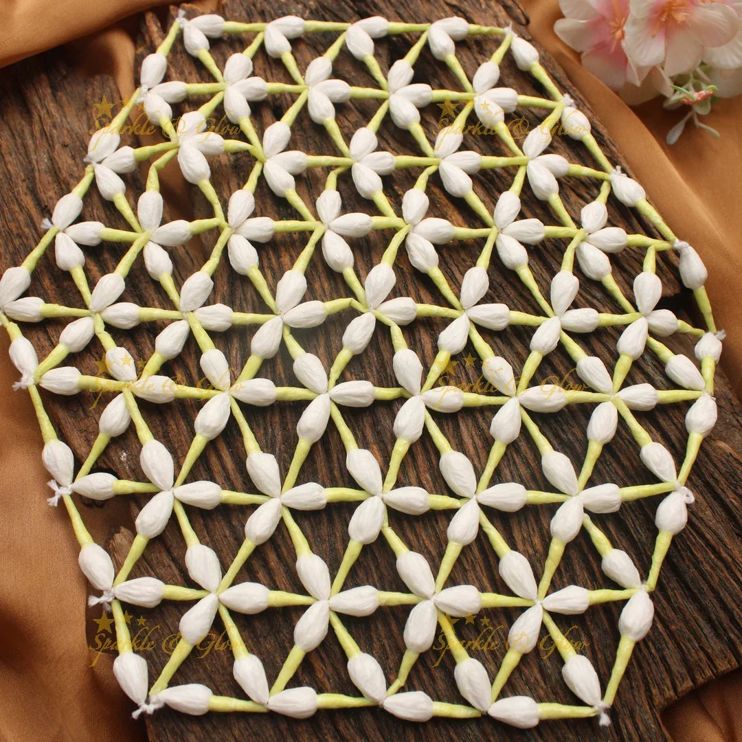 Stunning reusable Hexagon shape Real Jasmine look alike Flower Bun Net Jada/Veni