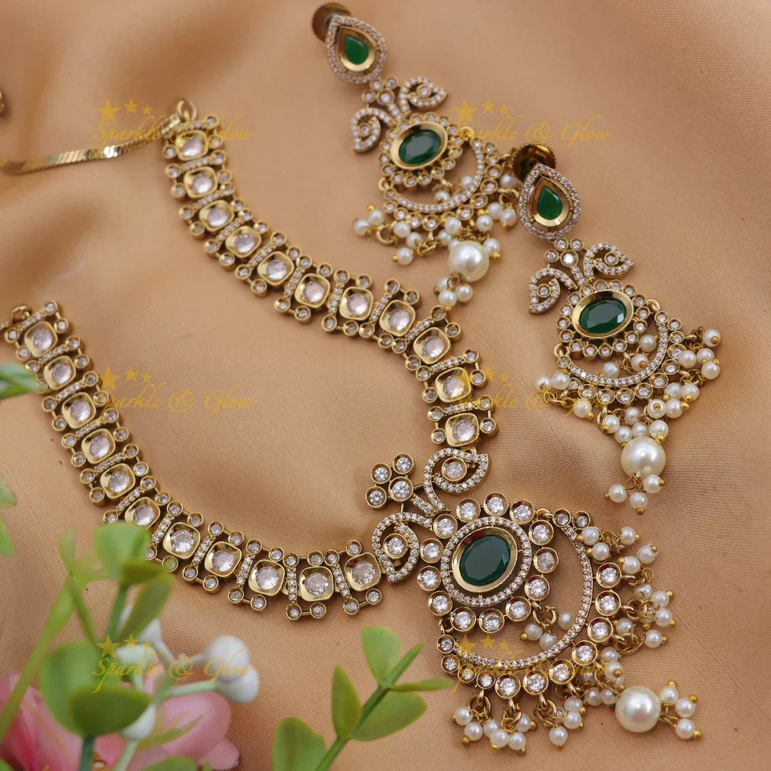 Elegant Kundan Floral Victorian AD short necklace
