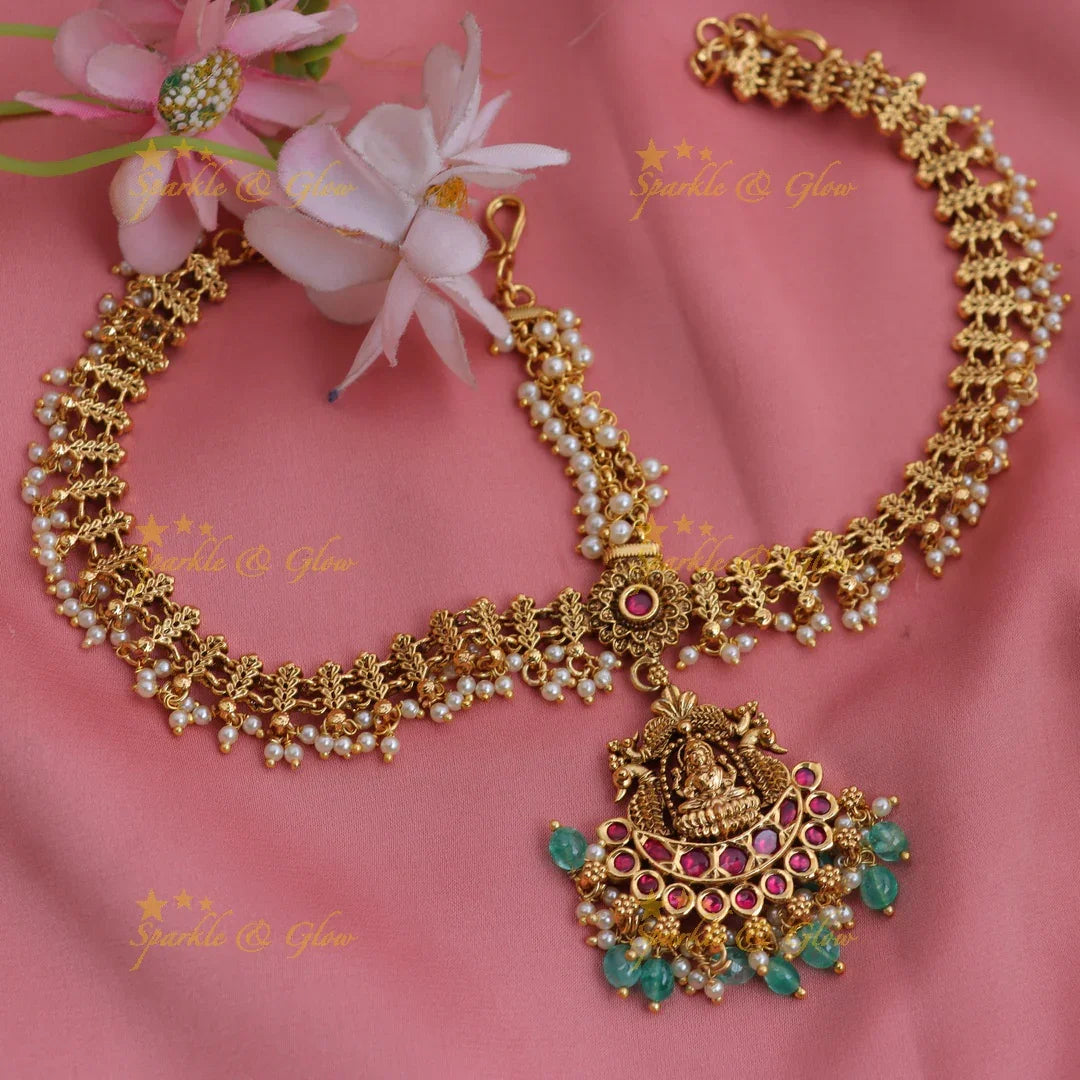 Elegant Goddess Lakshmi Floral Kemp Bridal Maang tikka