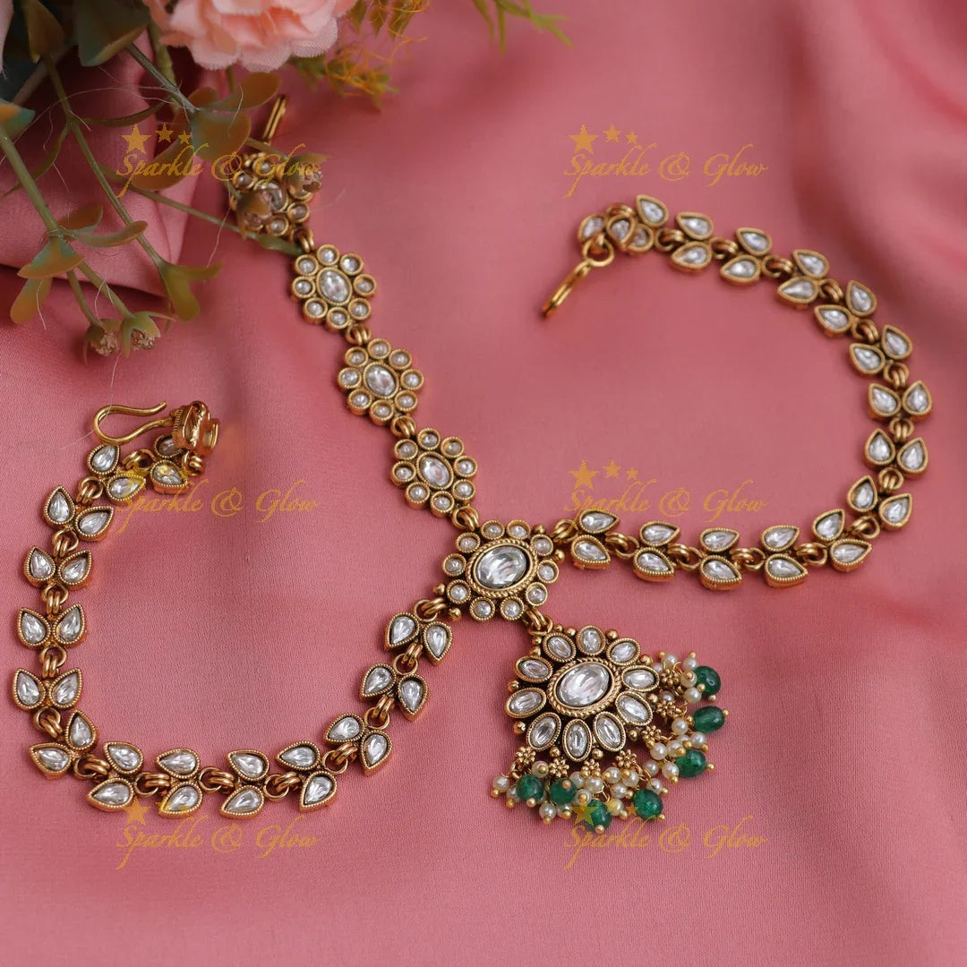 Grand Leaf Floral Kundan Bridal Maang tikka