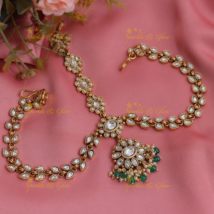 Grand Leaf Floral Kundan Bridal Maang tikka