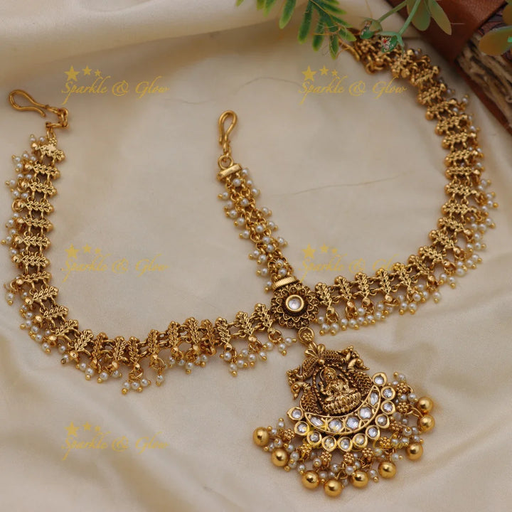 Elegant Goddess Lakshmi Floral Kemp Bridal Maang tikka