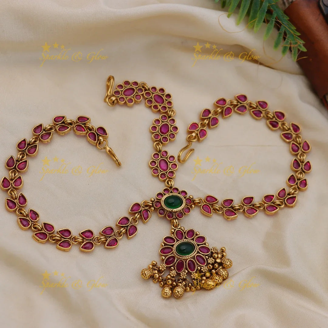 Grand Leaf Floral Kundan Bridal Maang tikka