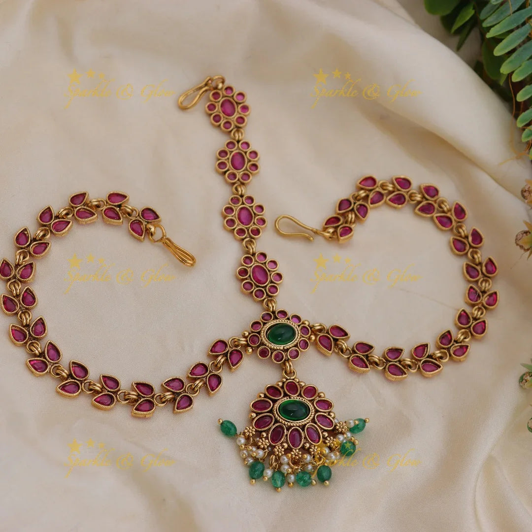 Grand Leaf Floral Kundan Bridal Maang tikka