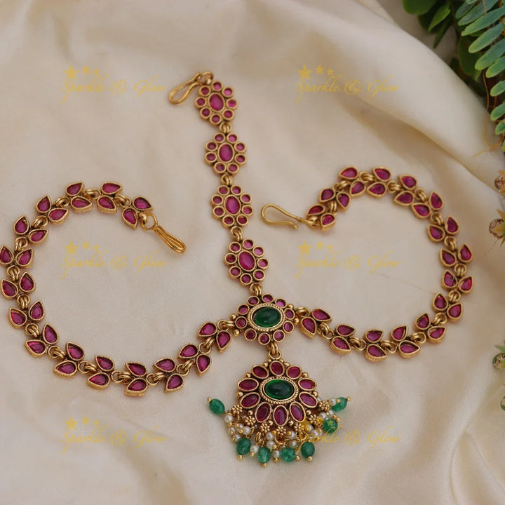 Grand Leaf Floral Kundan Bridal Maang tikka