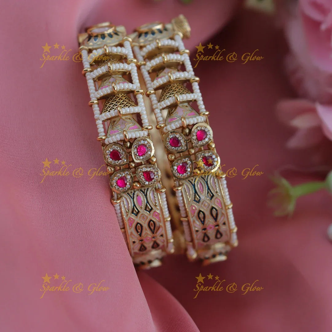 Designer Kundan-Style Bangles with Pearl, Meenakari work