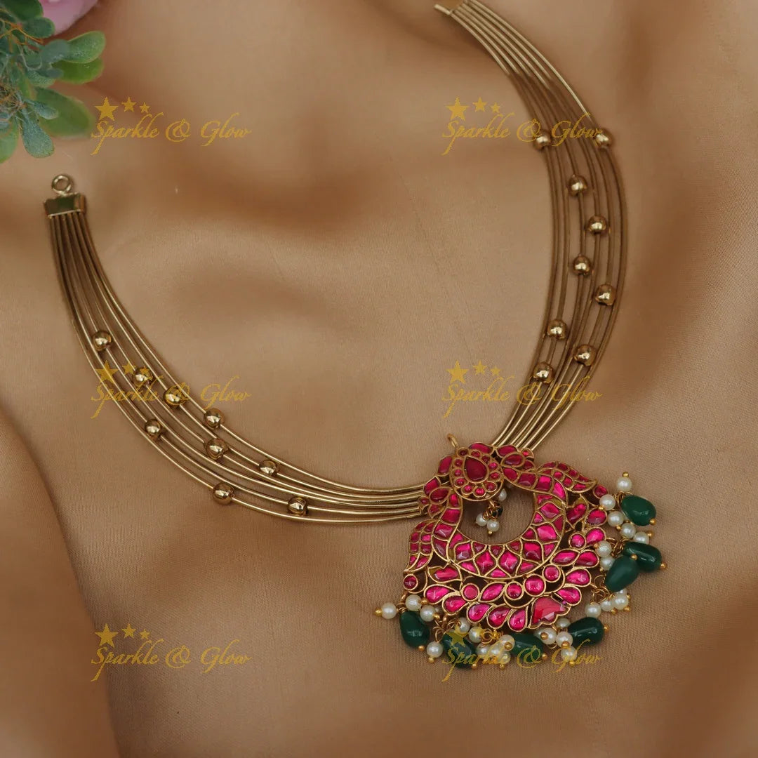 Stunning Jadau Kundan Peacock Floral Short Necklace