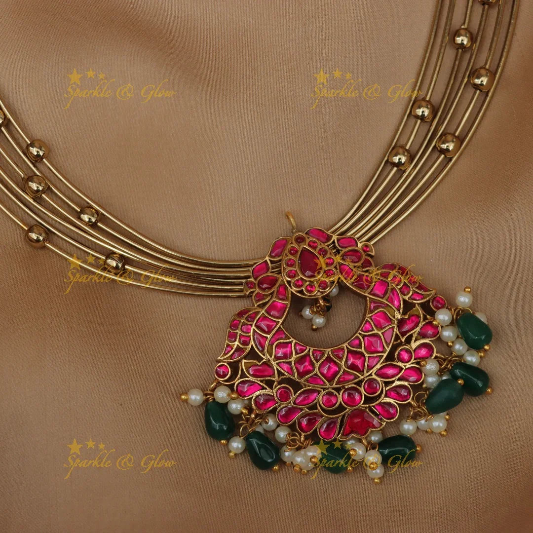 Stunning Jadau Kundan Peacock Floral Short Necklace