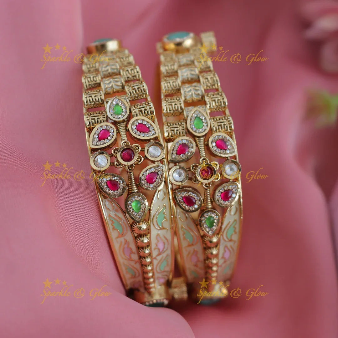 Meenakari Broad Bangles with Kundan Accents