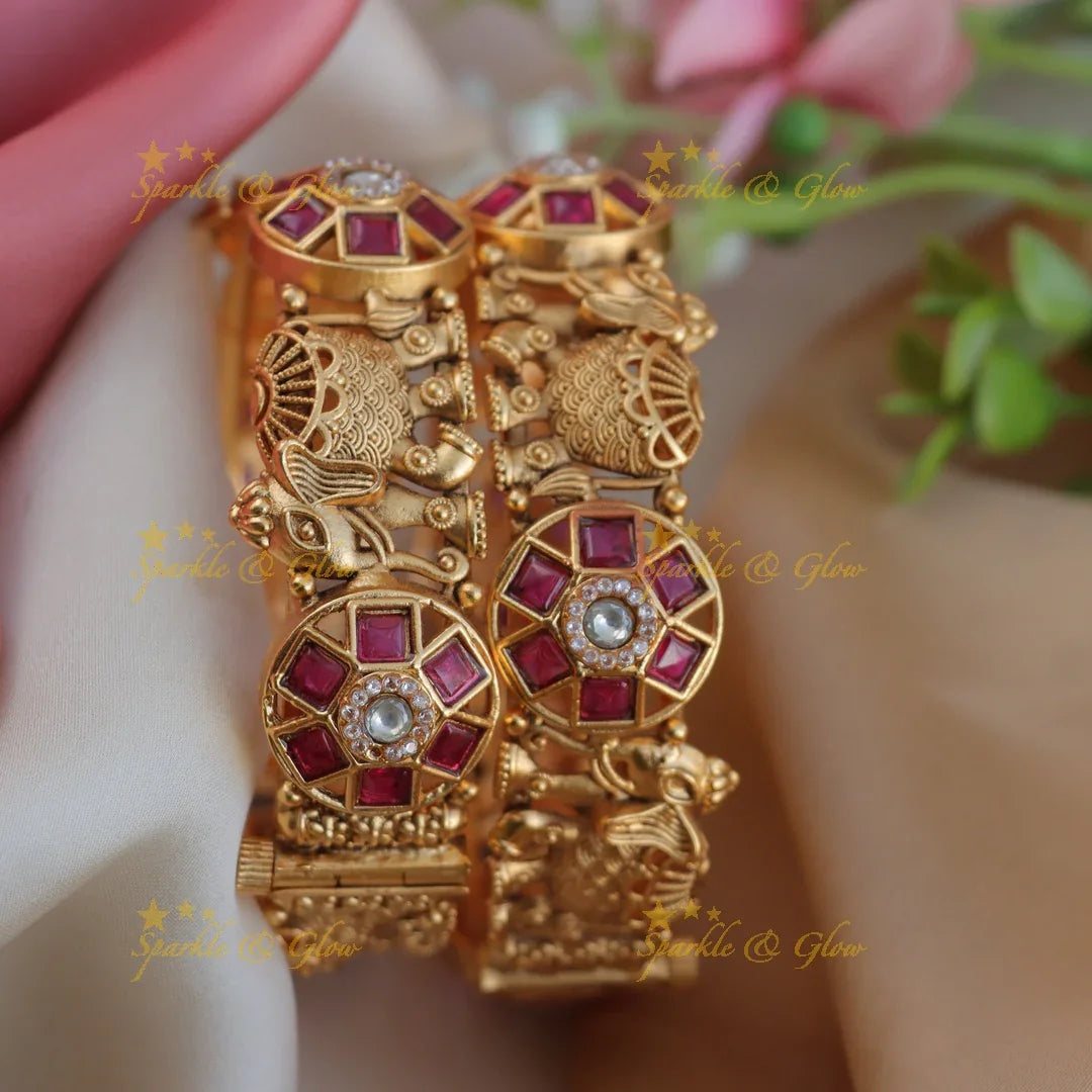 Stunning Elephant Floral carved Kemp Bangles