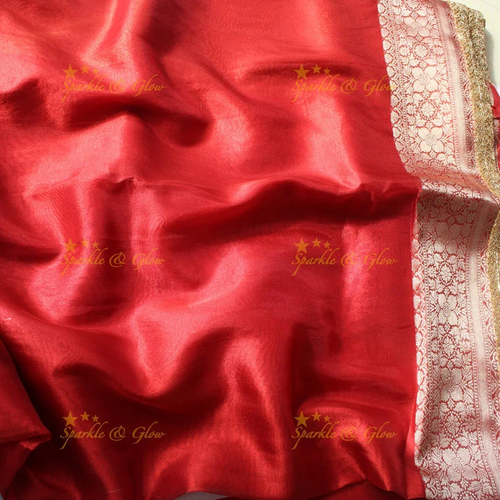 Traditional Red Banarasi Silk Saree with Rich Zari Border