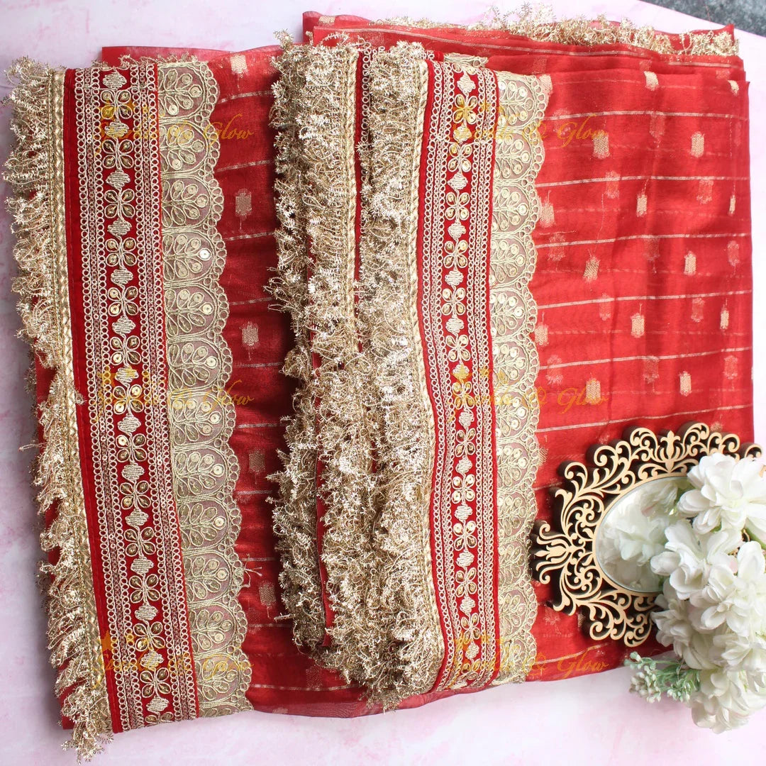 Elegant Red Banarasi Silk Saree with Golden Zari Border