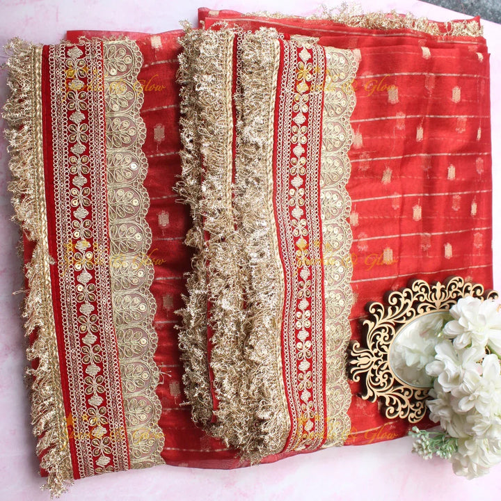 Elegant Red Banarasi Silk Saree with Golden Zari Border