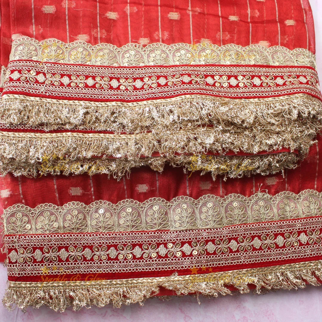 Elegant Red Banarasi Silk Saree with Golden Zari Border