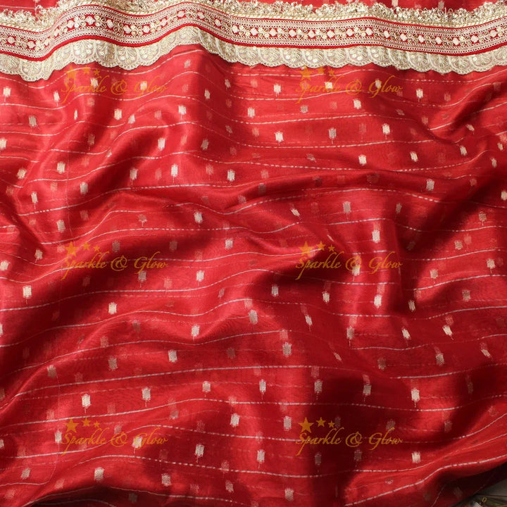 Elegant Red Banarasi Silk Saree with Golden Zari Border
