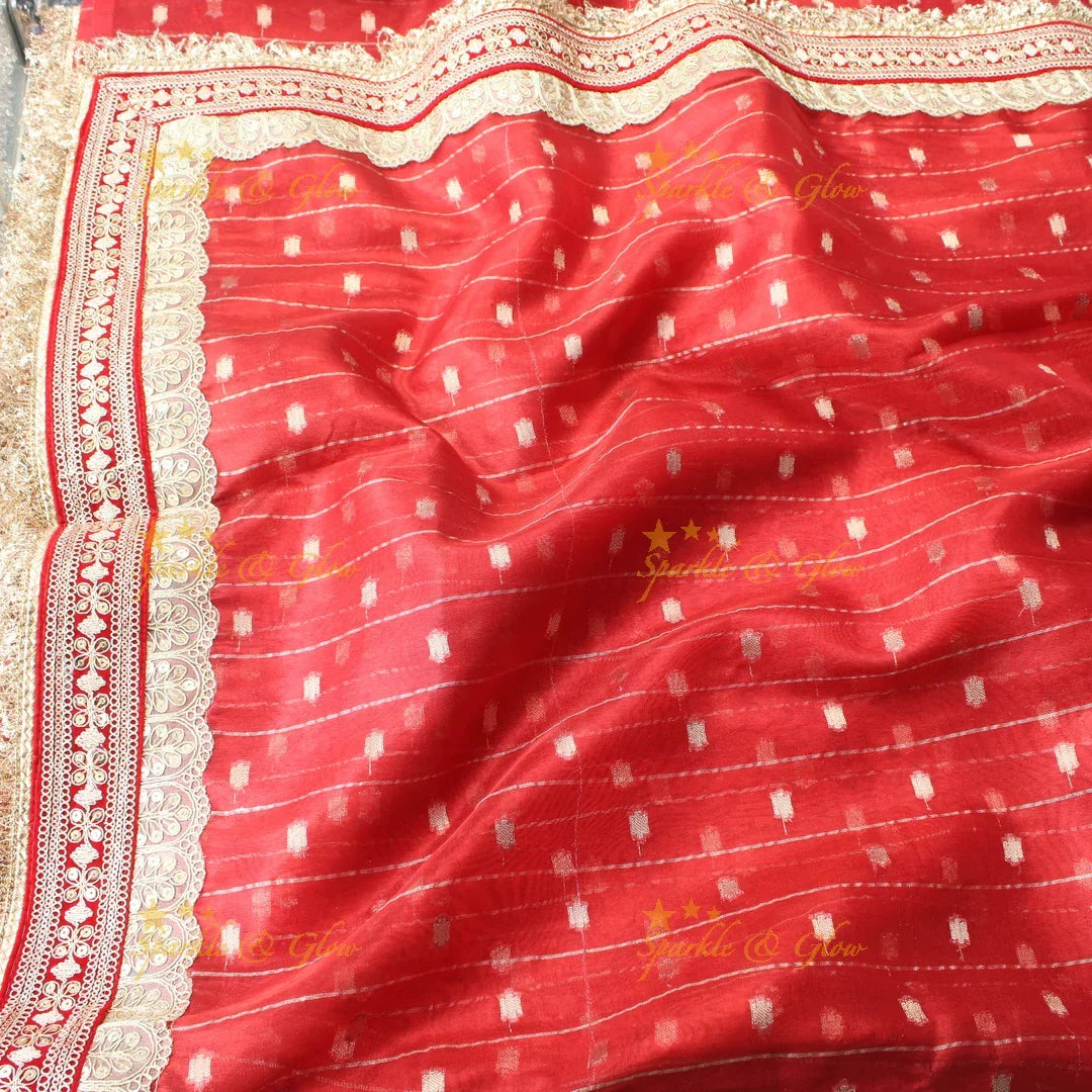 Elegant Red Banarasi Silk Saree with Golden Zari Border