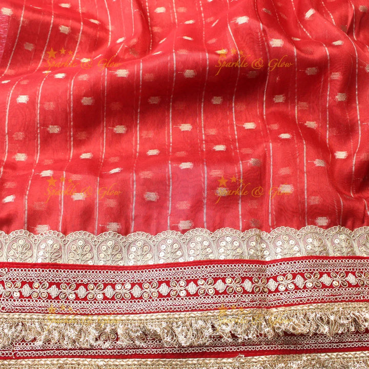 Elegant Red Banarasi Silk Saree with Golden Zari Border