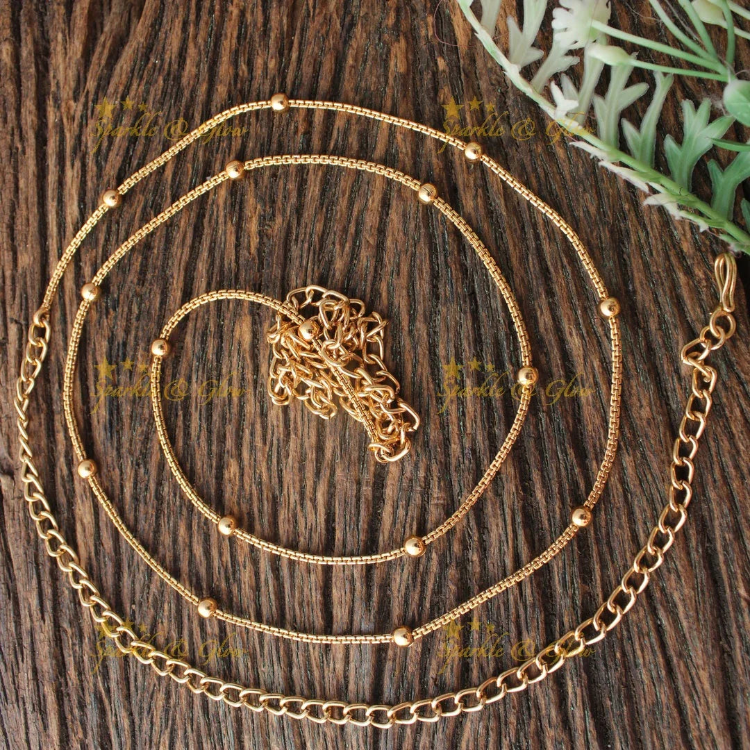 Minimal Gold alike Thin Hipchain with Bead Detailing