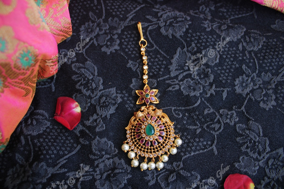 Premium Matte cz stones single line Maang Tikka