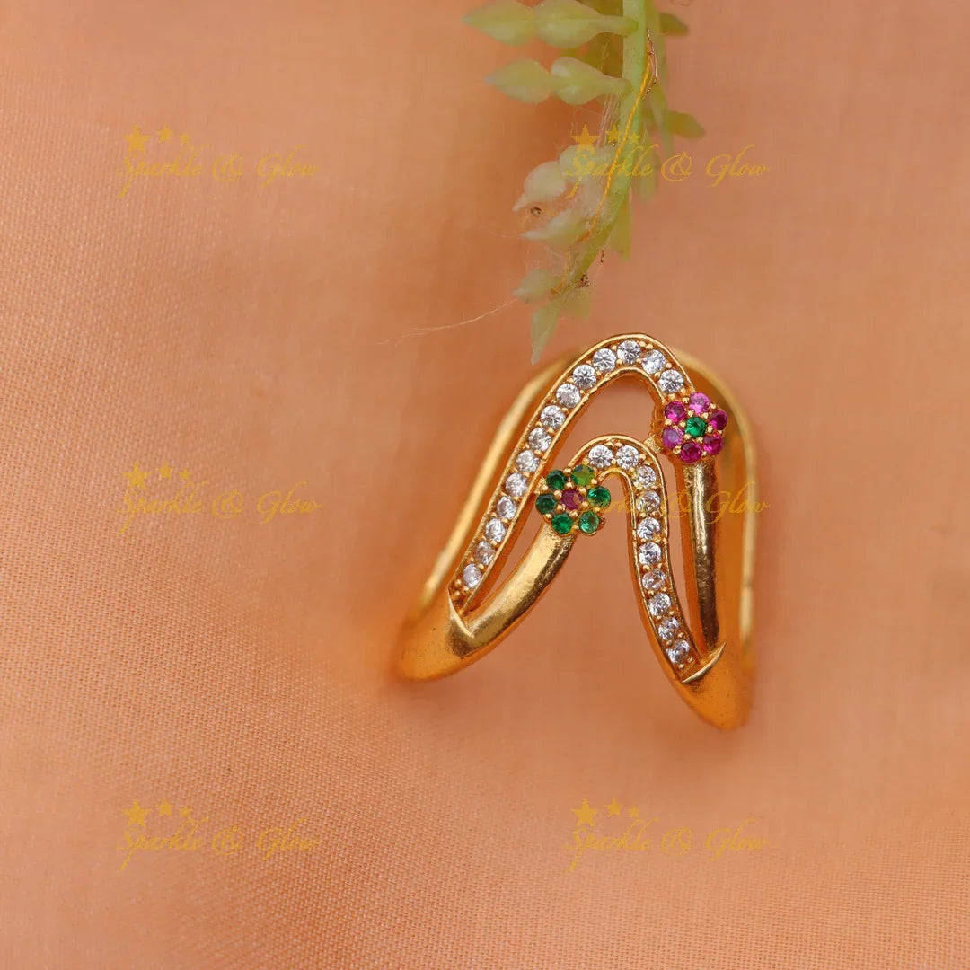 Elegant Floral Vanki Finger Ring with CZ and Stone Detailing