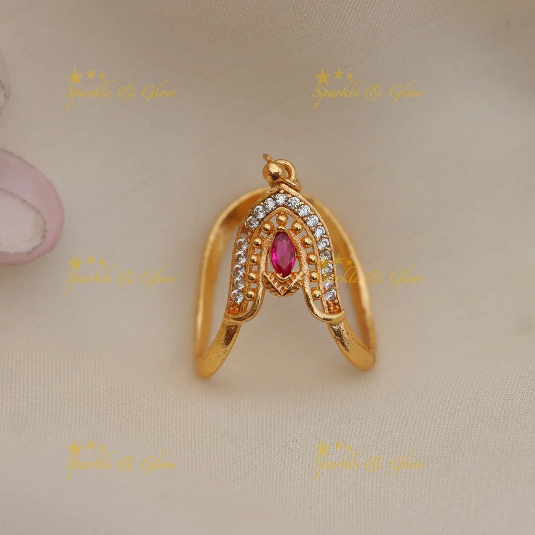 Traditional Vanki Style Finger Ring with Ruby Stone