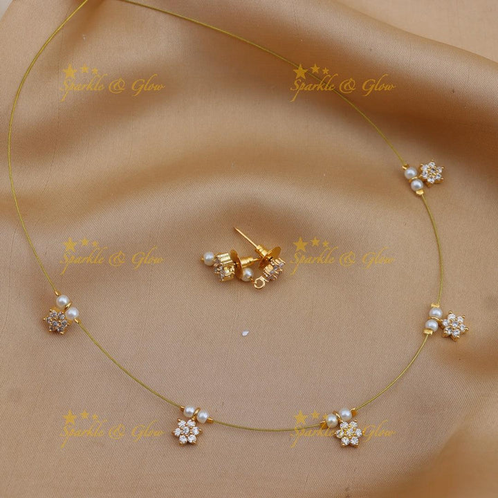 Gracious Floral AD Invisible Necklace with Pearl Detailing