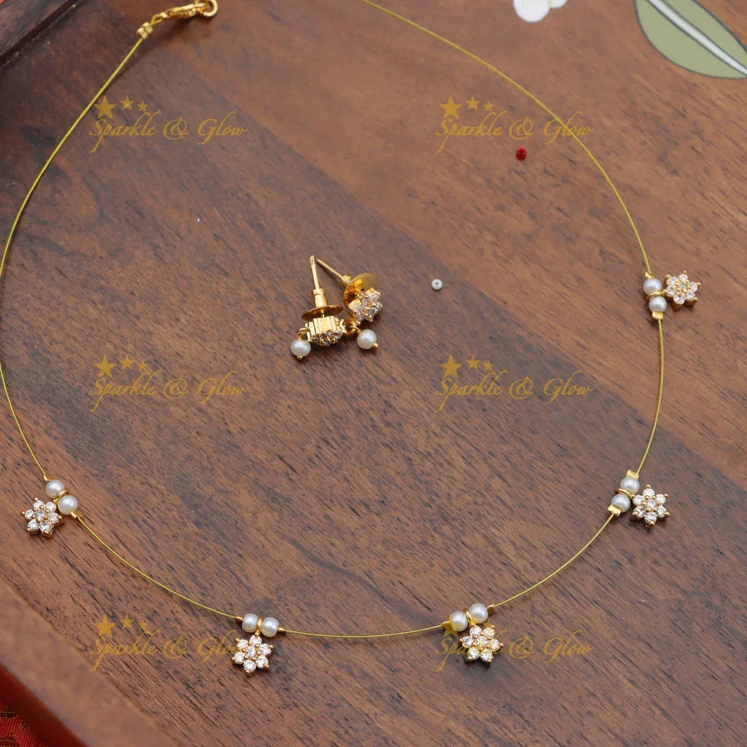 Gracious Floral AD Invisible Necklace with Pearl Detailing