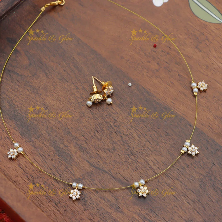 Gracious Floral AD Invisible Necklace with Pearl Detailing