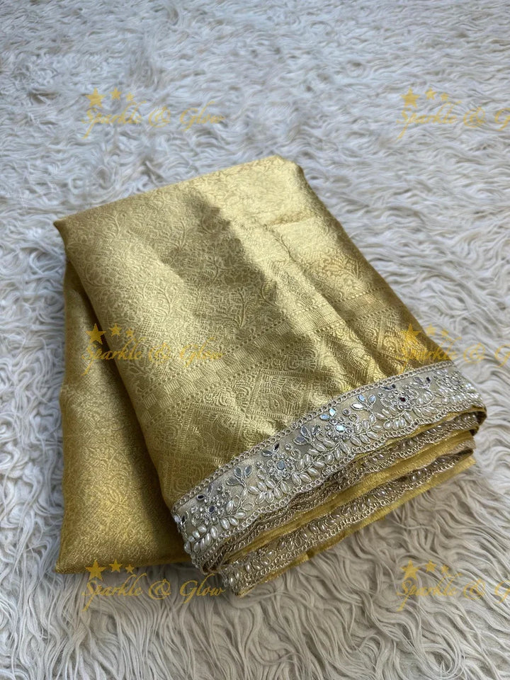 Regal Gold Kanjivaram Saree with Silver Zari Border