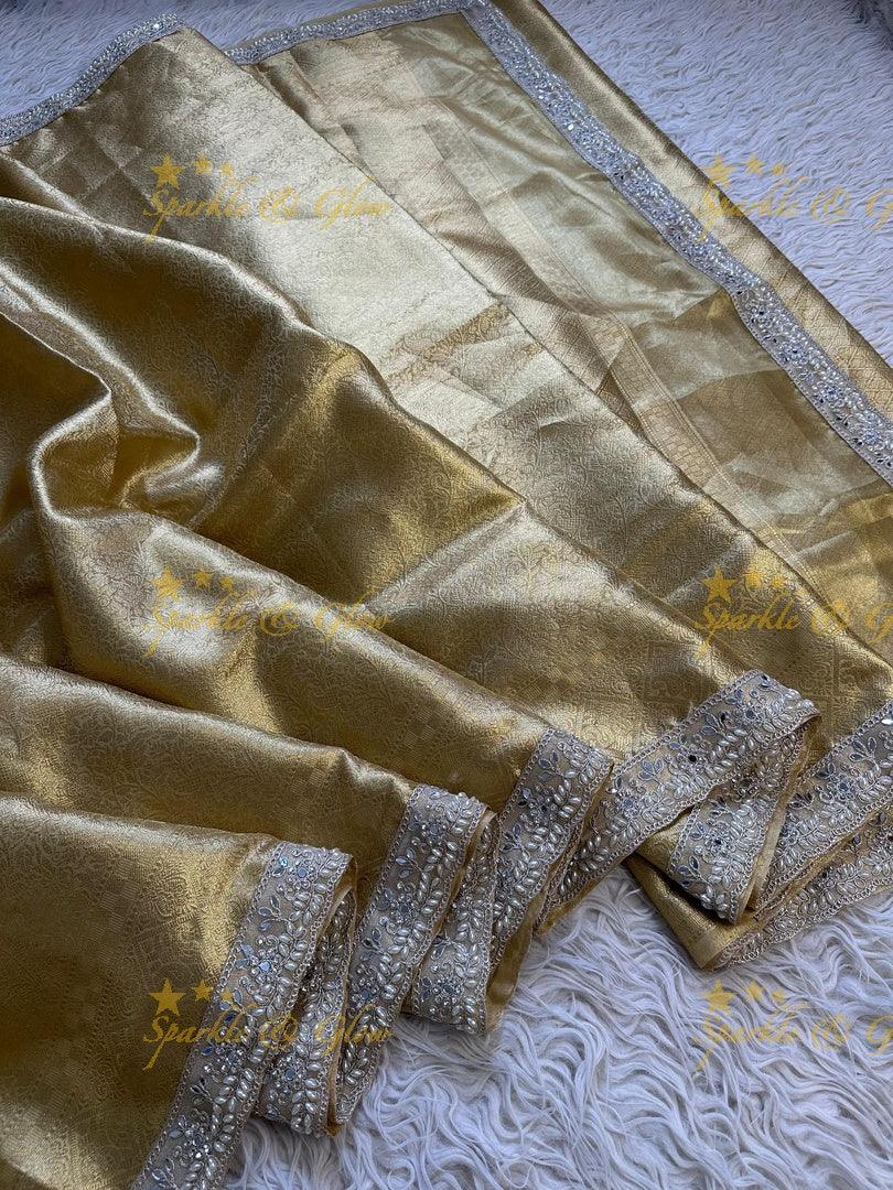 Regal Gold Kanjivaram Saree with Silver Zari Border