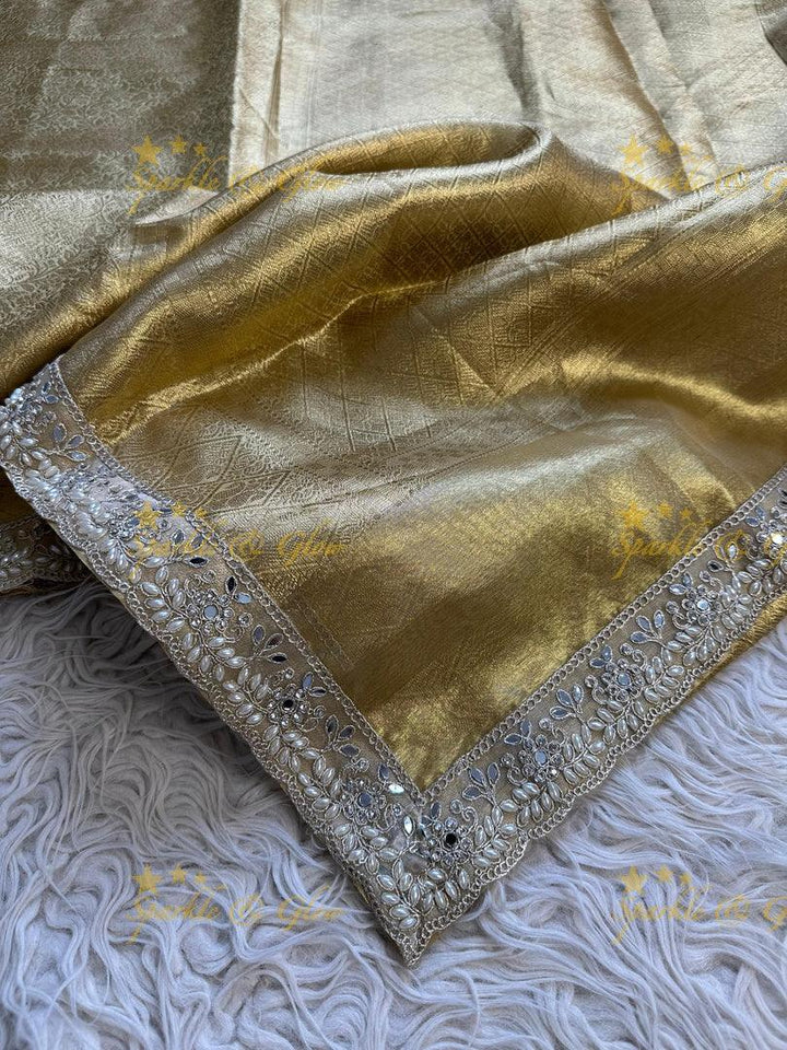 Regal Gold Kanjivaram Saree with Silver Zari Border