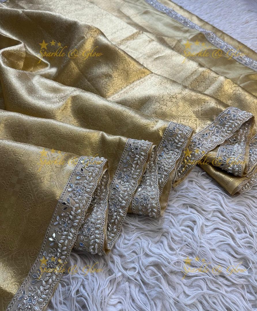 Regal Gold Kanjivaram Saree with Silver Zari Border