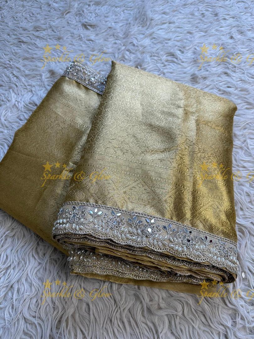 Regal Gold Kanjivaram Saree with Silver Zari Border