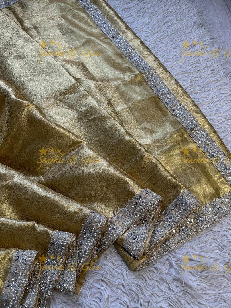 Regal Gold Kanjivaram Saree with Silver Zari Border