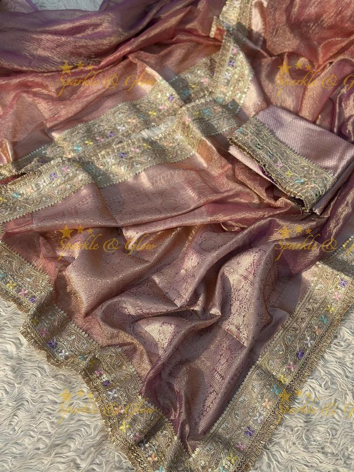 Elegant Golden Dual Tone Banarasi Tissue Saree