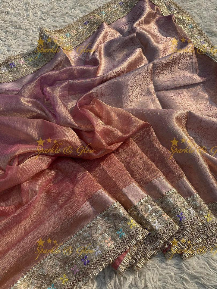 Elegant Golden Dual Tone Banarasi Tissue Saree