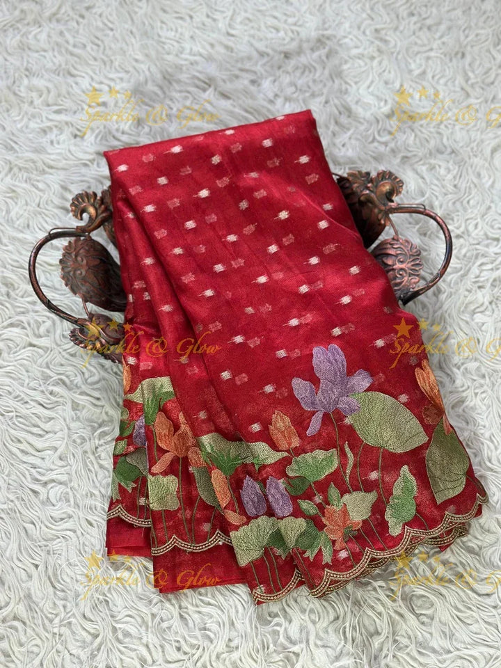 Banarasi Tissue Saree with Embroidered Floral Border