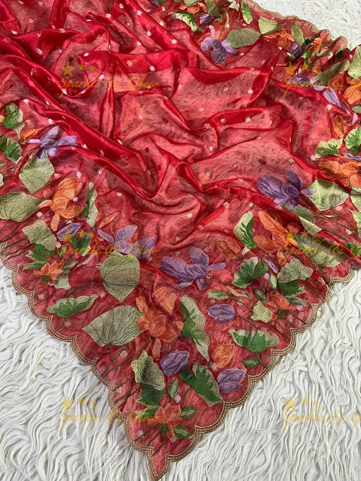 Banarasi Tissue Saree with Embroidered Floral Border