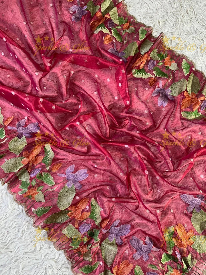 Banarasi Tissue Saree with Embroidered Floral Border