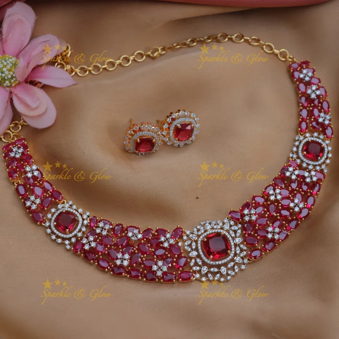 Royal American Diamond Floral Short Necklace Set