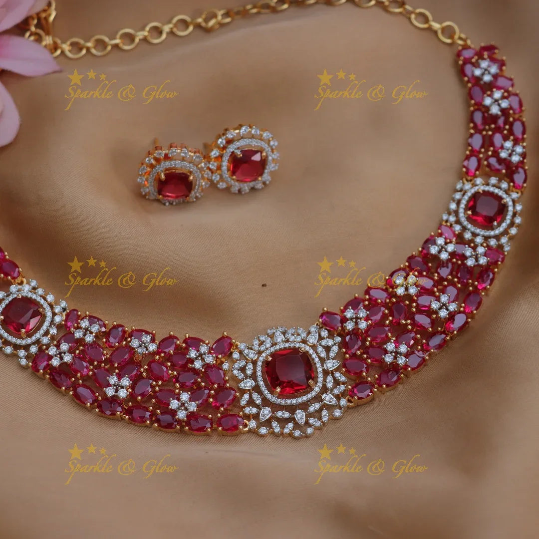 Royal American Diamond Floral Short Necklace Set