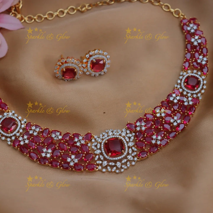 Royal American Diamond Floral Short Necklace Set