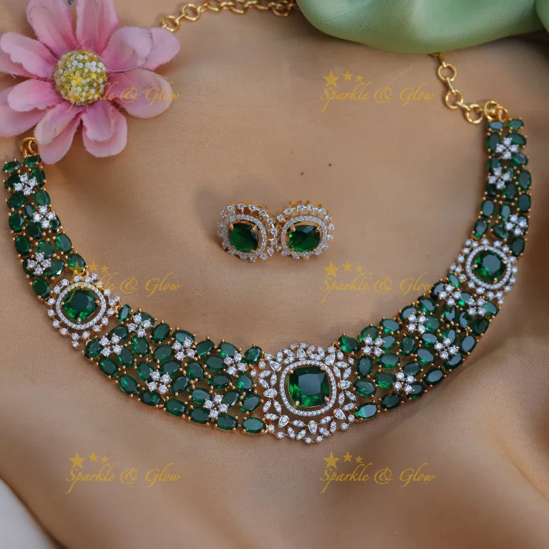 Royal American Diamond Floral Short Necklace Set